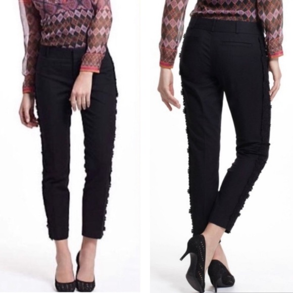 Anthropologie Elevenses Black Daisy Crochet Lace Trimmed Tuxedo Crop Pants - 6 - Picture 2 of 15
